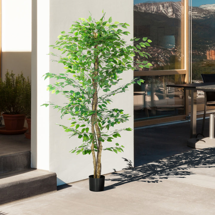 Planta Figueira Artificial com Tronco Realista 180 cm Planta Artificial com Vaso e 1260 Folhas Decoração para Casa Sala de Estar Escritório Verde