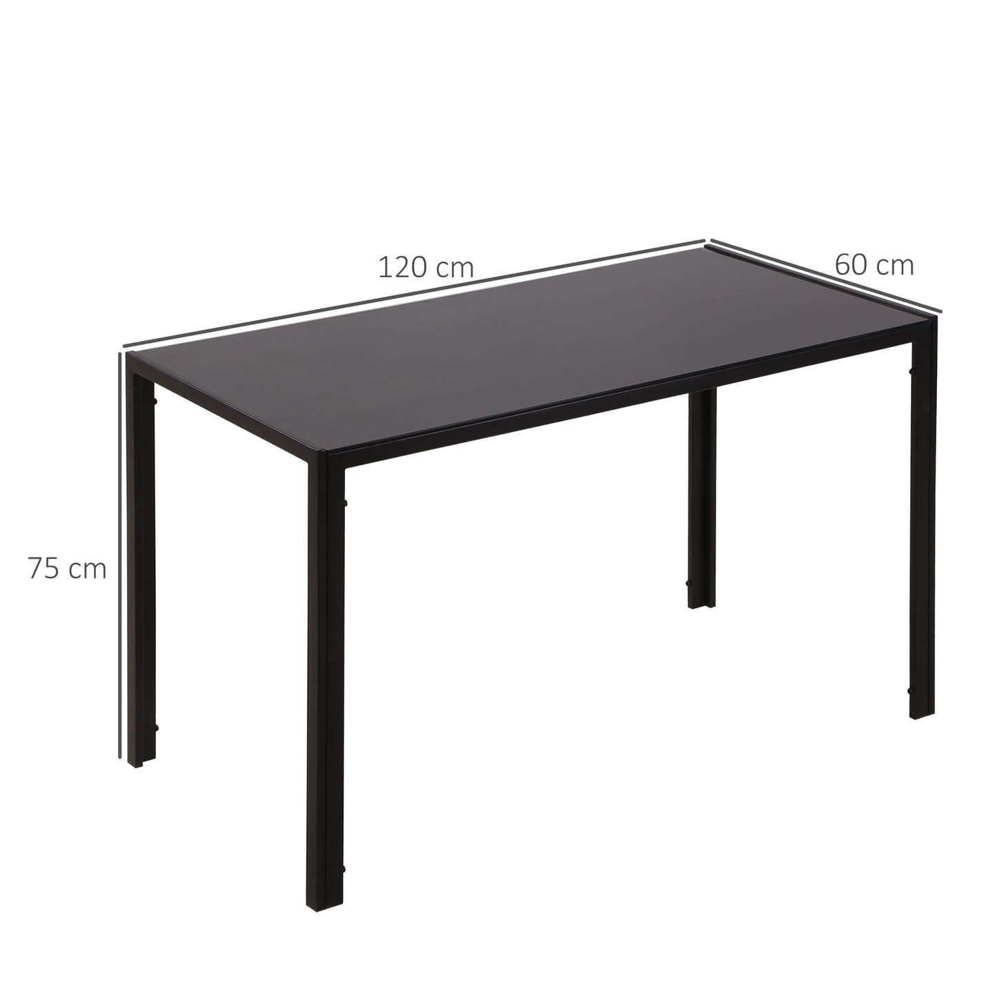 Mesa Sala de Jantar de Cristal Mesa Retangular para 4-6 pessoas com Pés de Metal Multifuncional para Cozinha 120x60x75 cm Preto