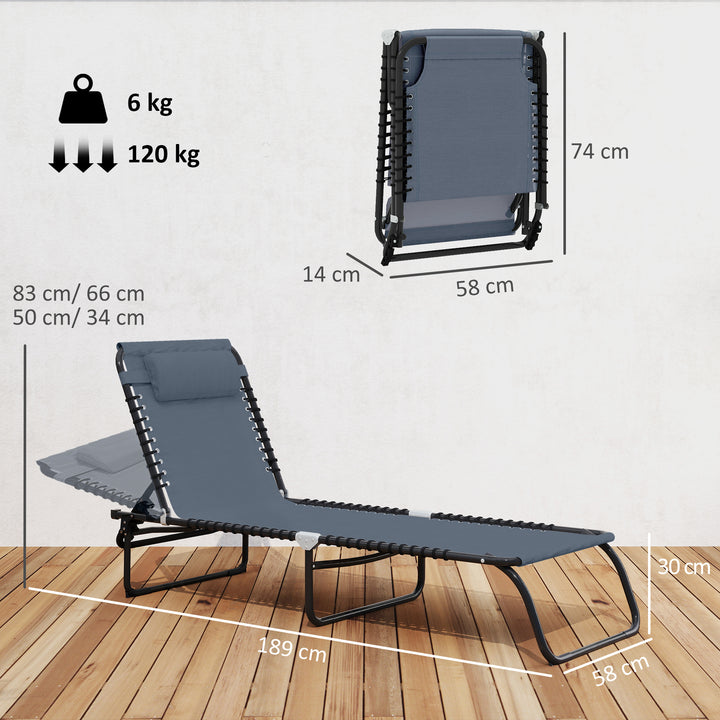 Espreguiçadeira dobrável reclinável e ajustável 3 posições para jardim com sistema de laço Estrutura de Aço 197x58x76 cm cinza