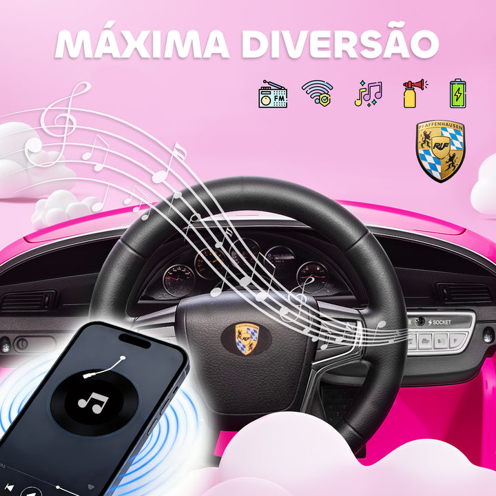 Carro Elétrico para Crianças de Polícia Carro a Bateria 12V com Controlo Remoto 2,4 G Motor Duplo Sirene Música Sem Fios Buzina Rodas Auxiliares e Faróis LED 105x58x49 cm Rosa