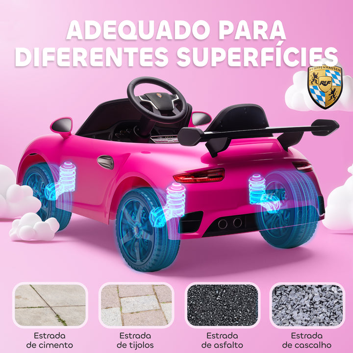 Carro Elétrico para Crianças de Polícia Carro a Bateria 12V com Controlo Remoto 2,4 G Motor Duplo Sirene Música Sem Fios Buzina Rodas Auxiliares e Faróis LED 105x58x49 cm Rosa