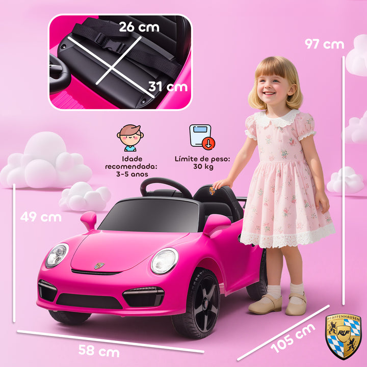 Carro Elétrico para Crianças de Polícia Carro a Bateria 12V com Controlo Remoto 2,4 G Motor Duplo Sirene Música Sem Fios Buzina Rodas Auxiliares e Faróis LED 105x58x49 cm Rosa