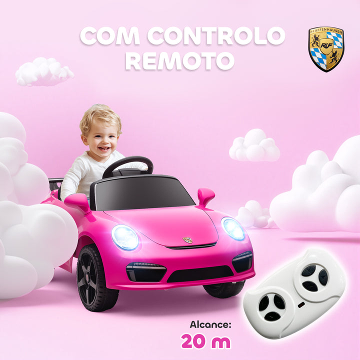 Carro Elétrico para Crianças de Polícia Carro a Bateria 12V com Controlo Remoto 2,4 G Motor Duplo Sirene Música Sem Fios Buzina Rodas Auxiliares e Faróis LED 105x58x49 cm Rosa
