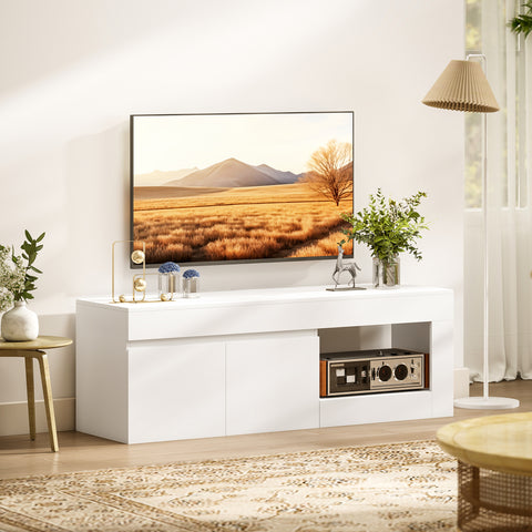 Móvel de TV Mobiliário de TV com 2 Portas Prateleira Aberta Móvel de TV de Sala de Estar para Televisóres de 60 Polegadas 140x40x48 cm Branco