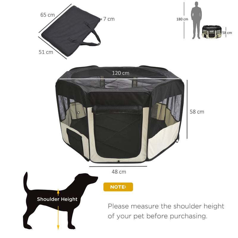 Parque Dobrável para Cães e Gatos Parque para Animais de Estimação com 2 Portas e Almofada Tecido Oxford Ø120x58 cm Preto