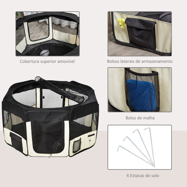 Parque Dobrável para Cães e Gatos Parque para Animais de Estimação com 2 Portas e Almofada Tecido Oxford Ø120x58 cm Preto