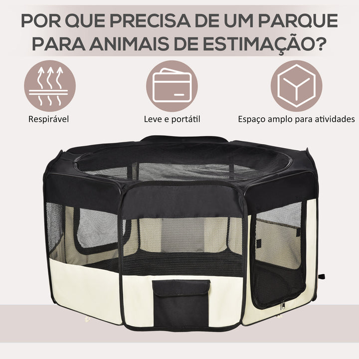 Parque Dobrável para Cães e Gatos Parque para Animais de Estimação com 2 Portas e Almofada Tecido Oxford Ø120x58 cm Preto