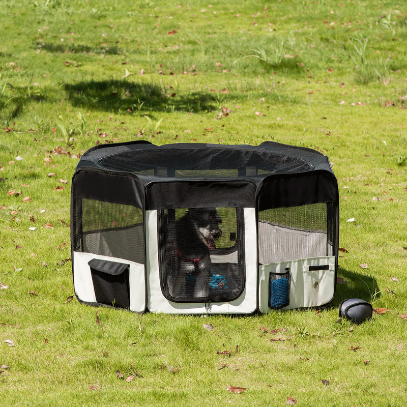 Parque Dobrável para Cães e Gatos Parque para Animais de Estimação com 2 Portas e Almofada Tecido Oxford Ø120x58 cm Preto