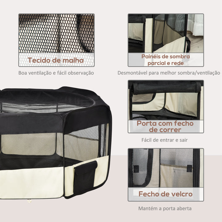 Parque Dobrável para Cães e Gatos Parque para Animais de Estimação com 2 Portas e Almofada Tecido Oxford Ø120x58 cm Preto