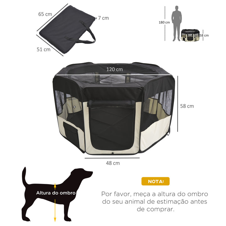 Parque Dobrável para Cães e Gatos Parque para Animais de Estimação com 2 Portas e Almofada Tecido Oxford Ø120x58 cm Preto