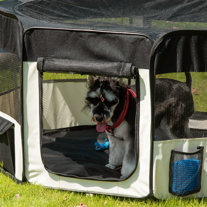 Parque Dobrável para Cães e Gatos Parque para Animais de Estimação com 2 Portas e Almofada Tecido Oxford Ø120x58 cm Preto