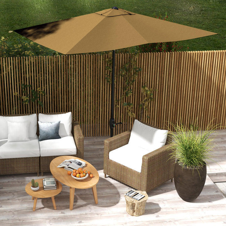 Chapéu de Sol de Jardim 200x300x248 cm Proteção UV50+ Chapéu de Sol de Alumínio Inclinável com Teto de Ventilação e Manivela para Terraço Varanda Exterior Café
