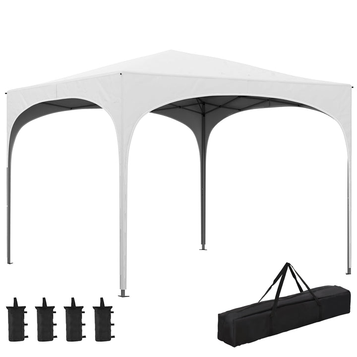 Tenda Dobrável 3x3 m Tenda de Jardim com Altura Ajustável Bolsa de Transporte Tecido Anti-UV e Sacos de Areia para Exterior Jardim Branco