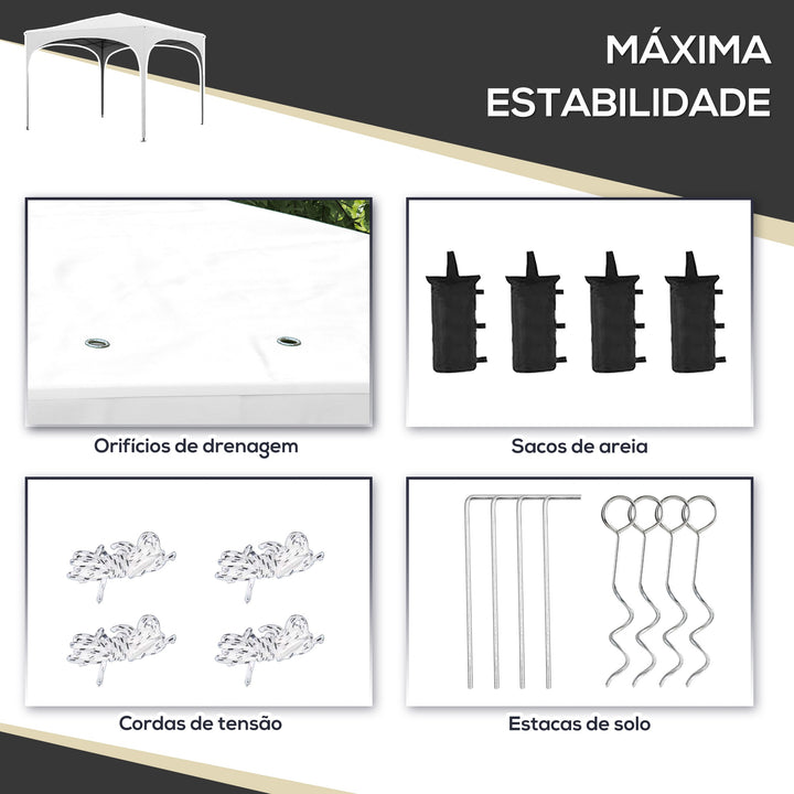 Tenda Dobrável 3x3 m Tenda de Jardim com Altura Ajustável Bolsa de Transporte Tecido Anti-UV e Sacos de Areia para Exterior Jardim Branco