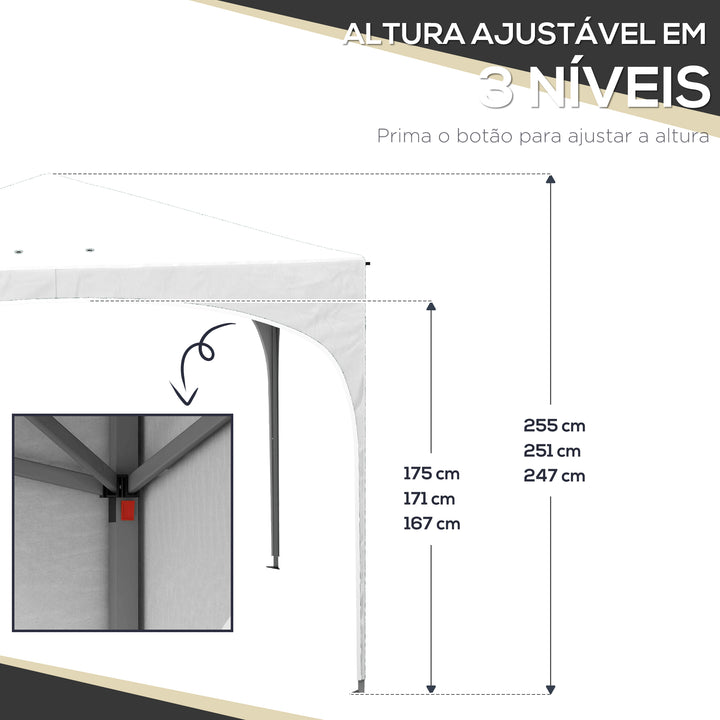 Tenda Dobrável 3x3 m Tenda de Jardim com Altura Ajustável Bolsa de Transporte Tecido Anti-UV e Sacos de Areia para Exterior Jardim Branco