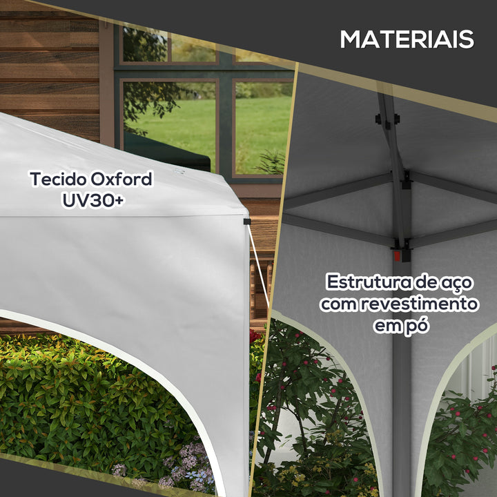 Tenda Dobrável 3x3 m Tenda de Jardim com Altura Ajustável Bolsa de Transporte Tecido Anti-UV e Sacos de Areia para Exterior Jardim Branco