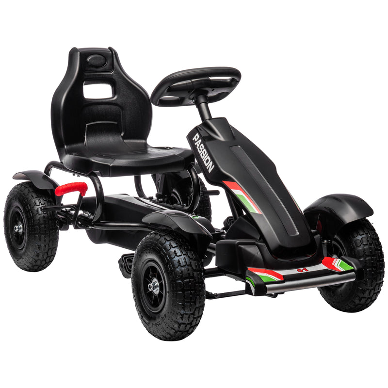 Kart a Pedais para Crianças Kart a Pedais Infantil com Assento Ajustável Pneus de Goma Travão de Mão para Crianças de 5-12 Anos Carga Máxima 50 kg 121x58x61 cm Preto