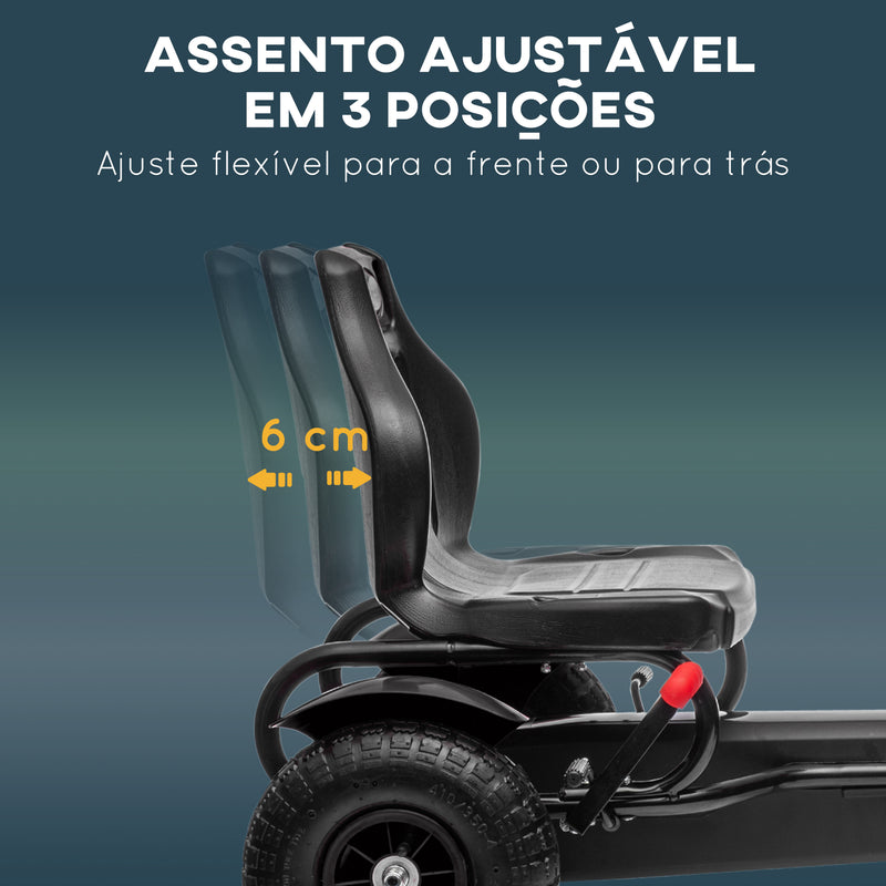 Kart a Pedais para Crianças Kart a Pedais Infantil com Assento Ajustável Pneus de Goma Travão de Mão para Crianças de 5-12 Anos Carga Máxima 50 kg 121x58x61 cm Preto