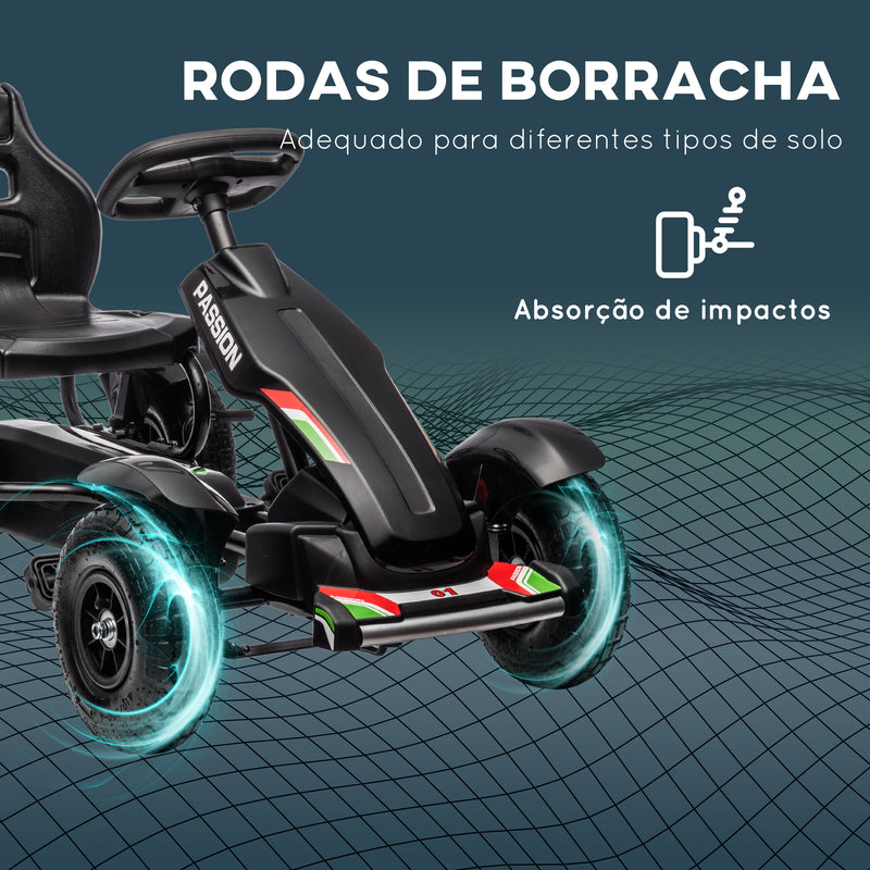 Kart a Pedais para Crianças Kart a Pedais Infantil com Assento Ajustável Pneus de Goma Travão de Mão para Crianças de 5-12 Anos Carga Máxima 50 kg 121x58x61 cm Preto