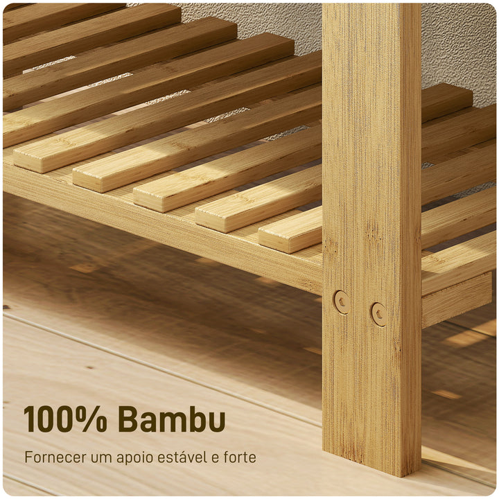 Banco Sapateira de Bambu Sapateira com Assento Almofadado 2 Prateleiras para 6 Pares de Sapatos para Entrada Dormitório 60x29x49 cm Madeira e Cinzento