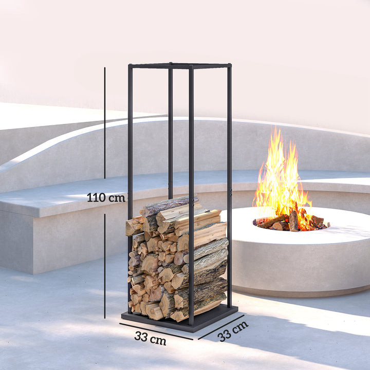 Suporte para Lenha Metálico para Interior e Exterior com Base Elevada Capacidade de 100 kg 33x33x110 cm Preto