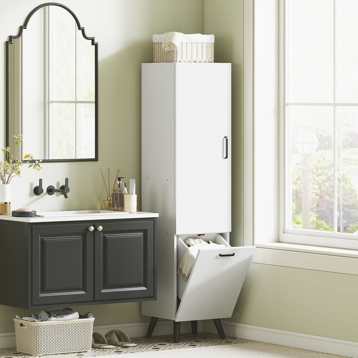 Coluna Casa de Banho Armário Alto Casa de Banho Estreito com 2 Portas e Prateleiras Móvel para Sala de Estar Cozinha 35x31,5x144 cm Branco