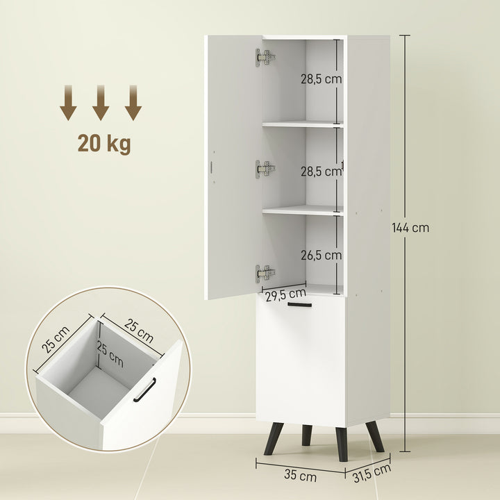 Coluna Casa de Banho Armário Alto Casa de Banho Estreito com 2 Portas e Prateleiras Móvel para Sala de Estar Cozinha 35x31,5x144 cm Branco