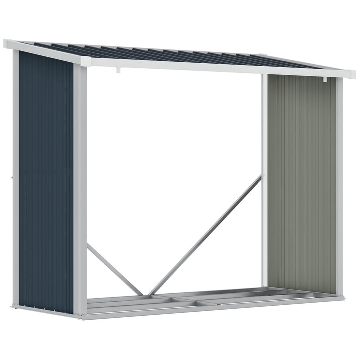 Abrigo para Lenha de Aço Galvanizado Abrigo de Armazenamento de Lenhas com Teto Inclinado para Jardim Terraço Exterior 185x84x133,5/148,5 cm Cinza