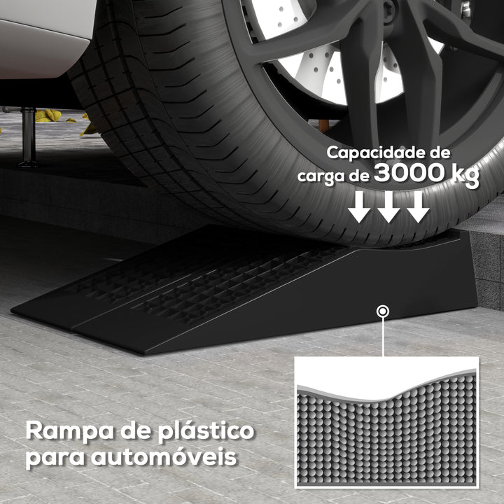Conjunto de 2 Rampas para Automóvel de Plástico Rampas Portáteis Carga até 3000 kg Rampa para Carros SUVs e Carrinhas Pequenas 70x19,5 cm Preto