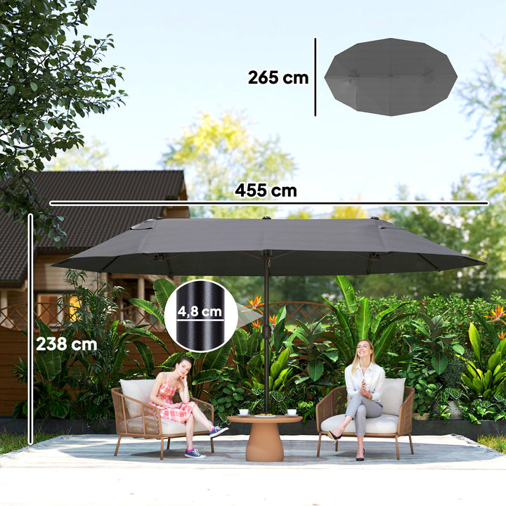 Pára-sol Duplo para Tendas de Jardim Terraço Toldos de Tecido de Poliéster Sombrinha Gigante para a Praia Proteção Solar UV 460x240 cm Cinza