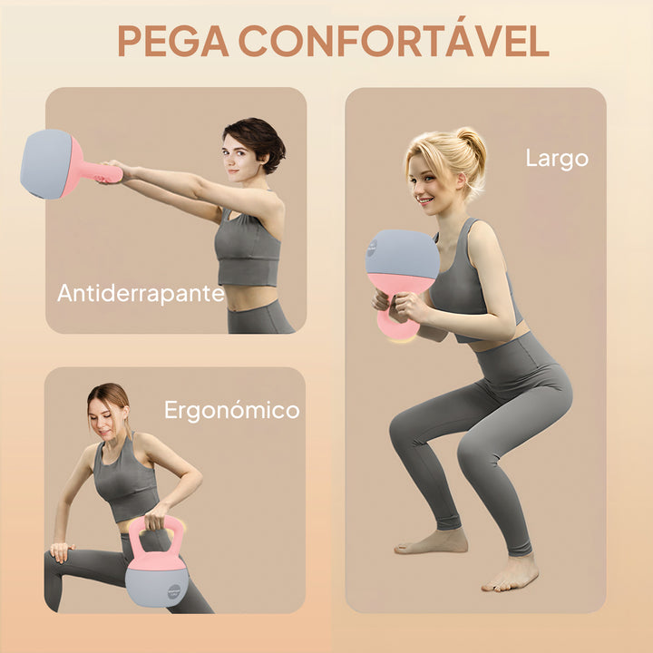 Kettlebell de 12 kg Pesa Russa Preenchida de Areia Metálica e Alça Antiderrapante para Treino de Musculação em Casa Ginásio Ø21x30 cm Rosa