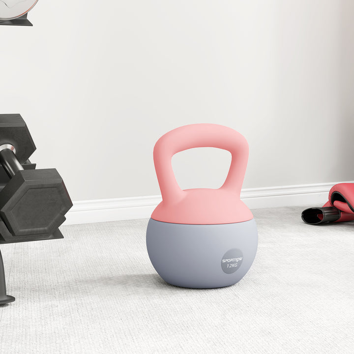 Kettlebell de 12 kg Pesa Russa Preenchida de Areia Metálica e Alça Antiderrapante para Treino de Musculação em Casa Ginásio Ø21x30 cm Rosa