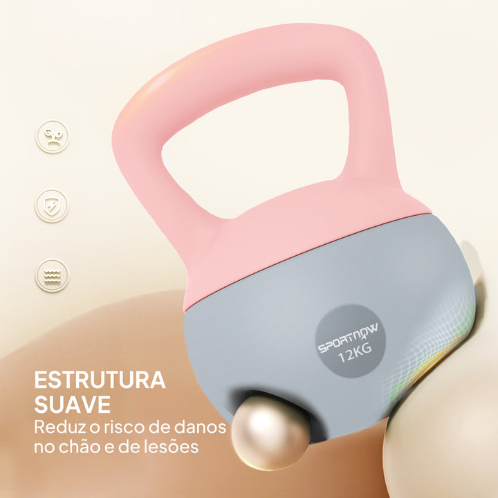 Kettlebell de 12 kg Pesa Russa Preenchida de Areia Metálica e Alça Antiderrapante para Treino de Musculação em Casa Ginásio Ø21x30 cm Rosa