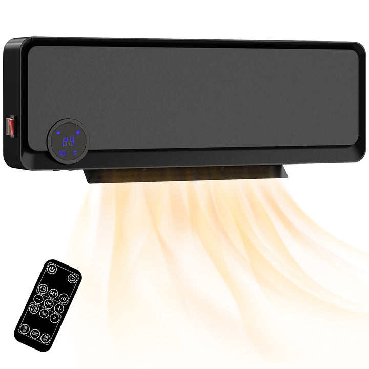 Aquecedor Cerâmico de Parede 1000W/2000W com Controle Remoto Tela LED Temporizador de 12h Termostato e Proteção contra Superaquecimento 56x18,5x11,7 cm Preto