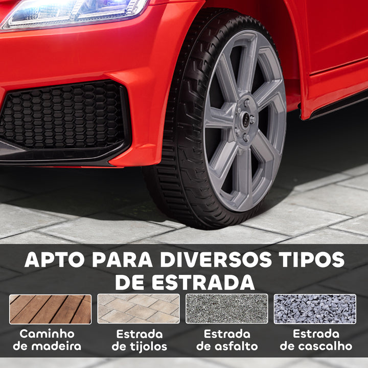Carro elétrico infantil Audi TT RS acima de 3 anos Bateria 6V Carga 30 kg Vermelho 103x63x44cm