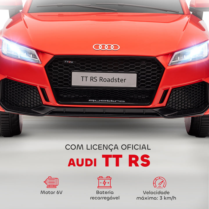 Carro elétrico infantil Audi TT RS acima de 3 anos Bateria 6V Carga 30 kg Vermelho 103x63x44cm