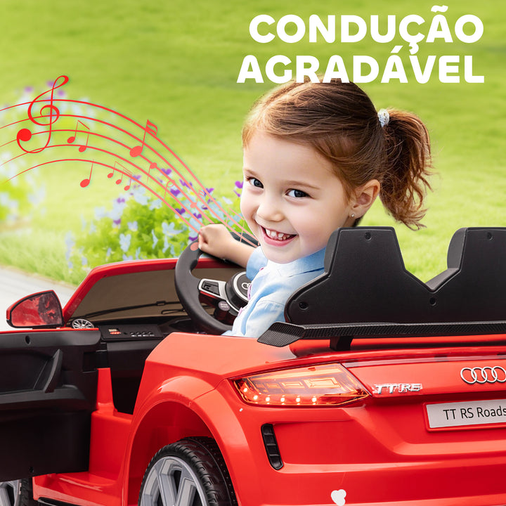 Carro elétrico infantil Audi TT RS acima de 3 anos Bateria 6V Carga 30 kg Vermelho 103x63x44cm