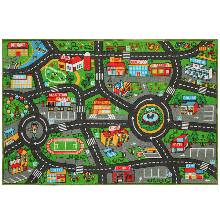 Tapete Infantil Estrada de Cidade 200x150 cm Tapete Educativo Antiderrapante para Bebés para Sala e Quarto Textura Suave Multicor