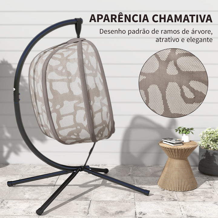 Poltrona Suspensa com Suporte de Aço Poltrona Suspensa com Cesto Dobrável e Almofadas para Interior e Exterior 126x96x172cm Cor Areia