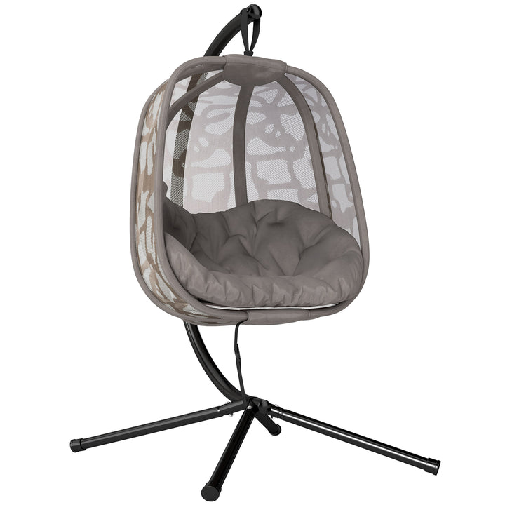 Poltrona Suspensa com Suporte de Aço Poltrona Suspensa com Cesto Dobrável e Almofadas para Interior e Exterior 126x96x172cm Cor Areia