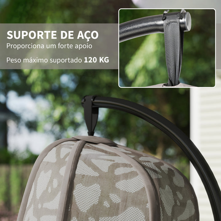 Poltrona Suspensa com Suporte de Aço Poltrona Suspensa com Cesto Dobrável e Almofadas para Interior e Exterior 126x96x172cm Cor Areia