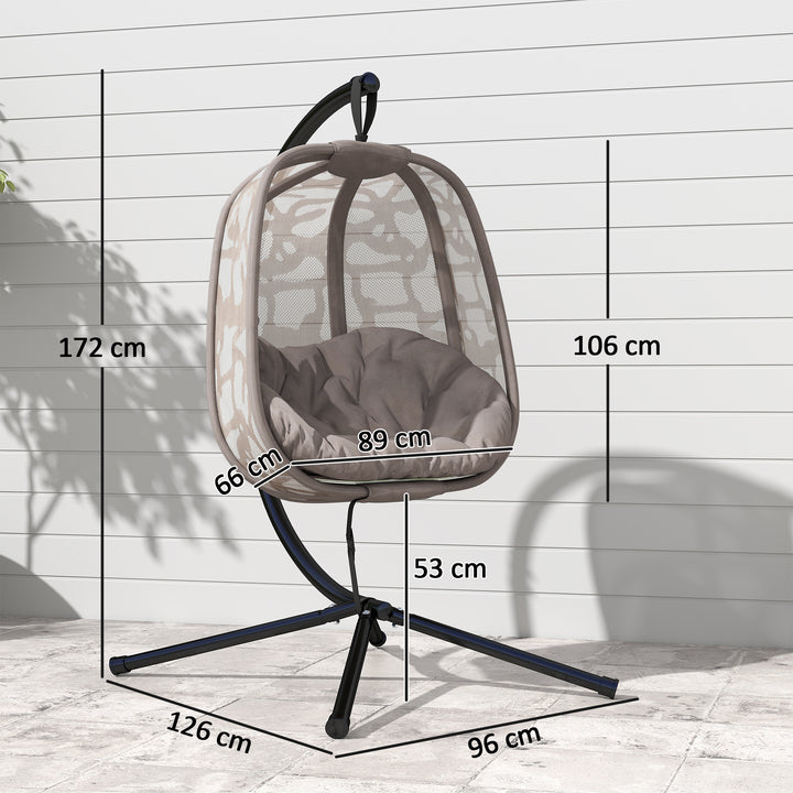 Poltrona Suspensa com Suporte de Aço Poltrona Suspensa com Cesto Dobrável e Almofadas para Interior e Exterior 126x96x172cm Cor Areia