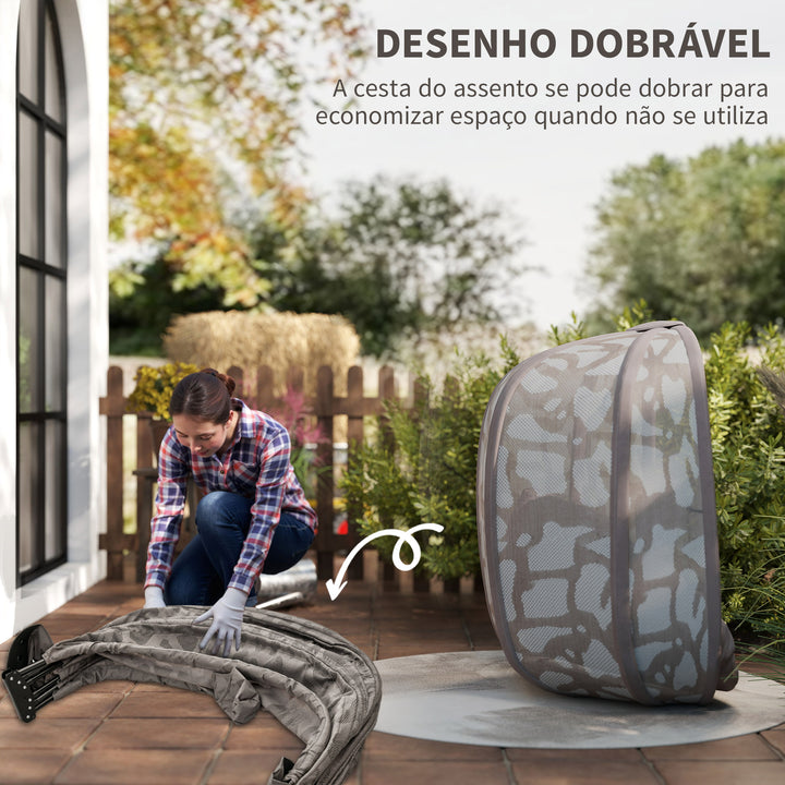 Poltrona Suspensa com Suporte de Aço Poltrona Suspensa com Cesto Dobrável e Almofadas para Interior e Exterior 126x96x172cm Cor Areia