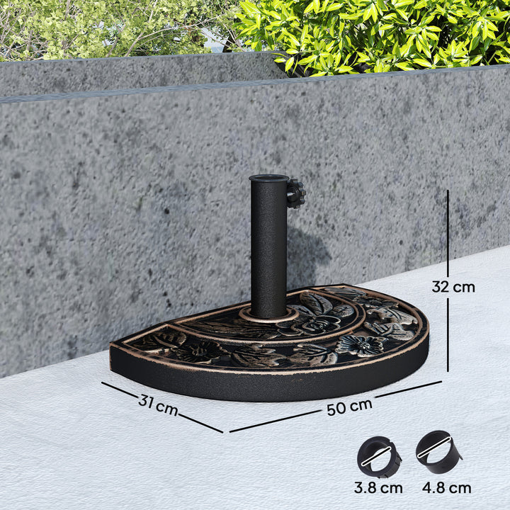 Base para Chapéu de Sol Peso 9 kg Base para Chapéu de Sol de Resina em Forma Semicircular para Mastros de Ø3,8 cm e Ø4,8 cm para Varanda Pátio Jardim 50x31x32 cm Bronze
