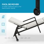 Espreguiçadeira de Vime Chaise Longue de Jardim com Encosto Ajustável em 5 Posições Acolchoado e 2 Rodas Carga 120 kg 73x200x48 cm Creme e Preto