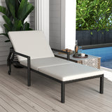 Espreguiçadeira de Vime Chaise Longue de Jardim com Encosto Ajustável em 5 Posições Acolchoado e 2 Rodas Carga 120 kg 73x200x48 cm Creme e Preto