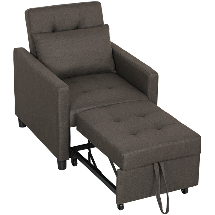 Sofá Cama Individual Poltrona com 4 Rodas Encosto Reclinável Almofada Extra e Assento Acolchoado Carga 100 kg para Escritório Dormitório Sala de Estar 69x82,5x84 cm Cinzento