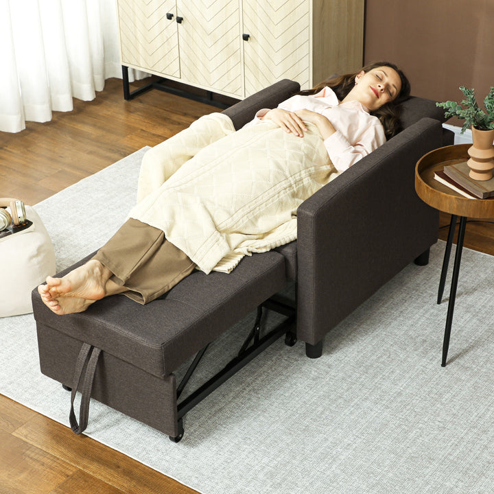 Sofá Cama Individual Poltrona com 4 Rodas Encosto Reclinável Almofada Extra e Assento Acolchoado Carga 100 kg para Escritório Dormitório Sala de Estar 69x82,5x84 cm Cinzento