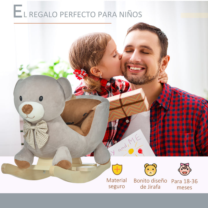 Cavalo de balanço com forma de urso para bebê acima de 18 meses com som 60x33x50
