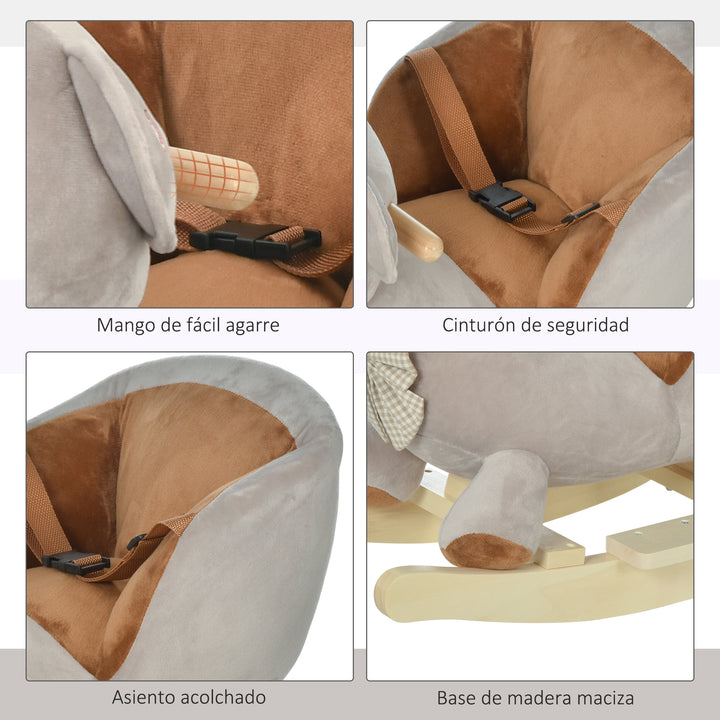 Cavalo de balanço com forma de urso para bebê acima de 18 meses com som 60x33x50